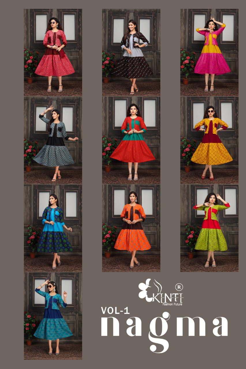 Kinti Nagma Printed Cotton Printed Designer Anarkali Kurti With Attached Jacket Collection
